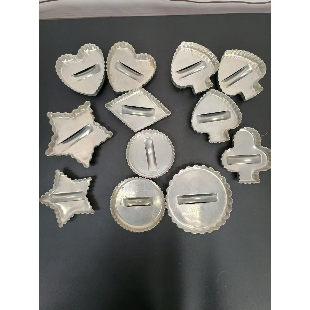 Vintage Aluminum Cookie Cutters Various Shapes Set‎ Of 12 Heart Star Tree Circle